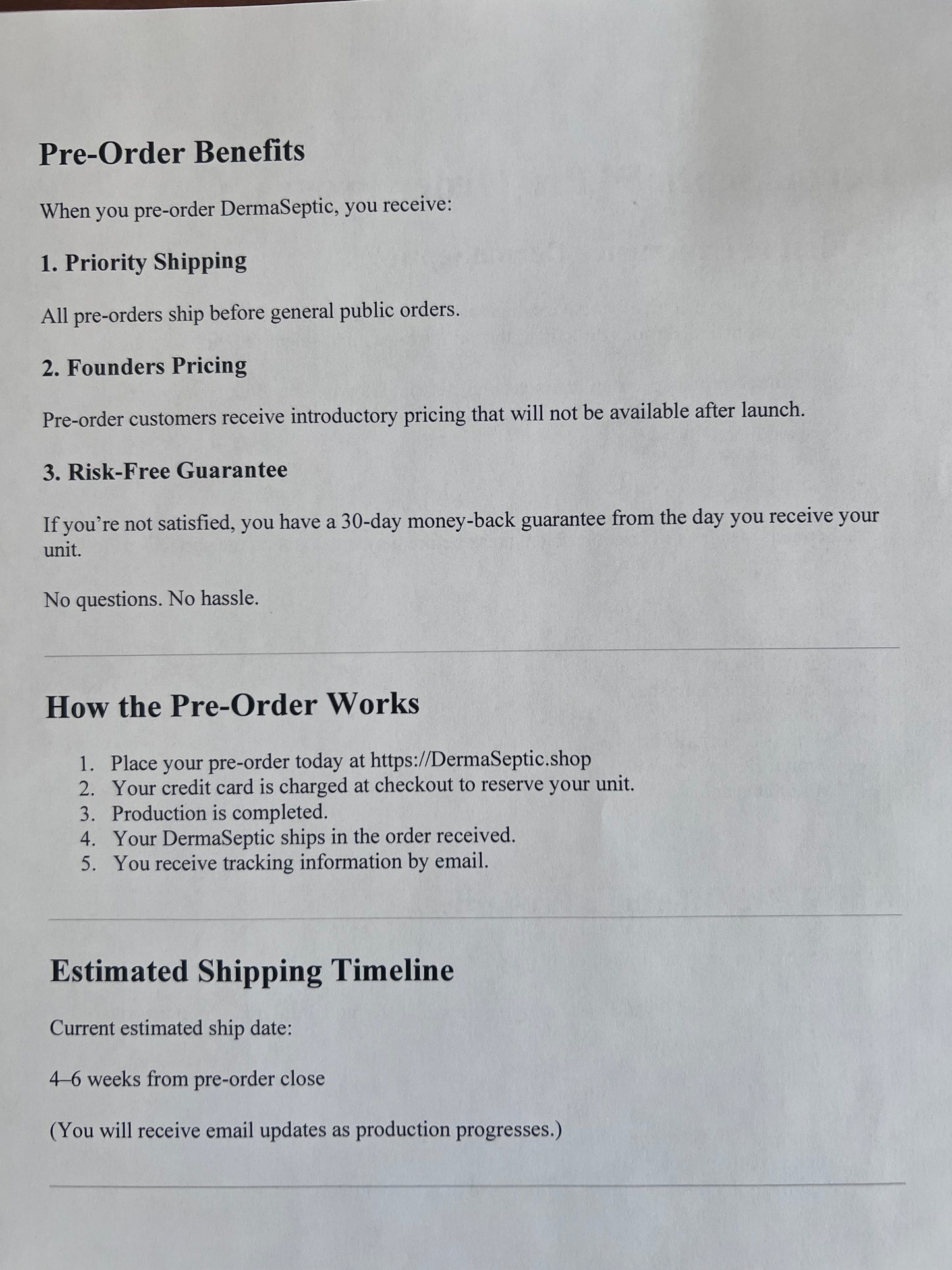 DermaSeptic Pre-Order Page